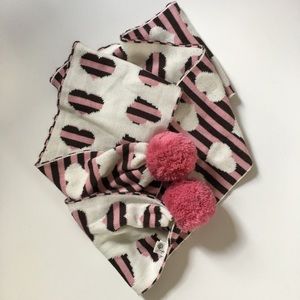 Double Sided Hearts Scarf with Pink Pompoms